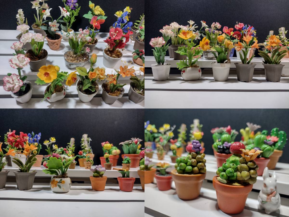 ハンドメイド　ミニチュア　ミニ植木鉢　ミニサボテン　スイセン　いちご　樹脂粘土　ミニ花壇　まとめ売り_詳細４