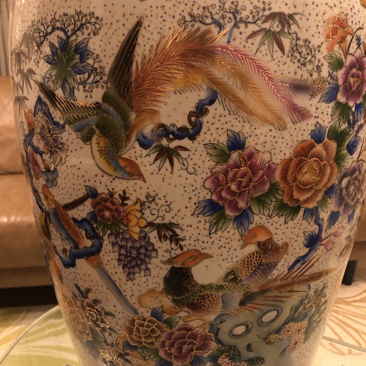 薩摩焼 金襴手 花鳥文大花瓶 特大91㎝ 飾壷 花器 細密造 古美術 薩摩焼 金襴手 花鳥文大花瓶 特大91㎝ 飾壷 花器 細密造 古美術
