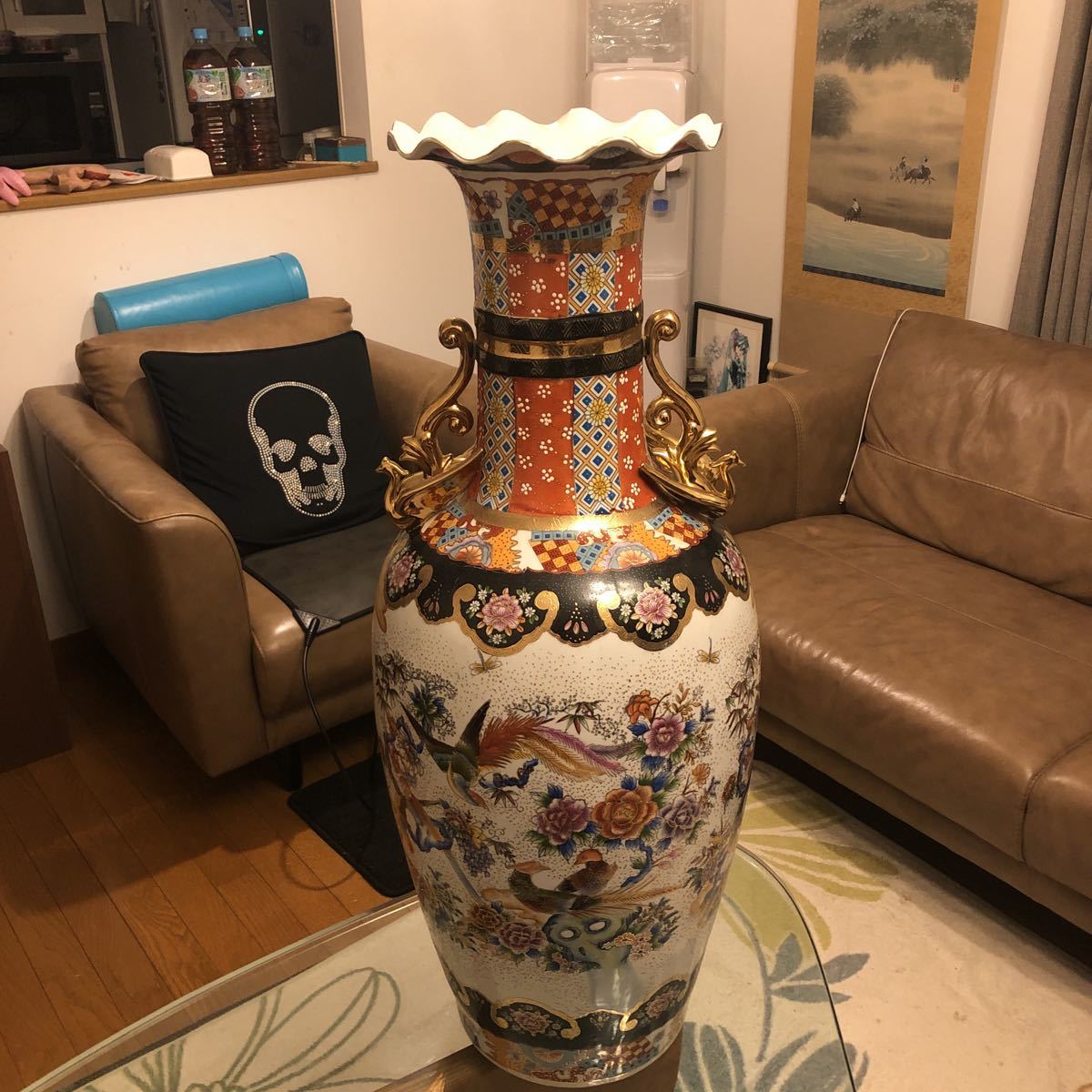薩摩焼 金襴手 花鳥文大花瓶 特大91㎝ 飾壷 花器 細密造 古美術 薩摩焼 金襴手 花鳥文大花瓶 特大91㎝ 飾壷 花器 細密造 古美術