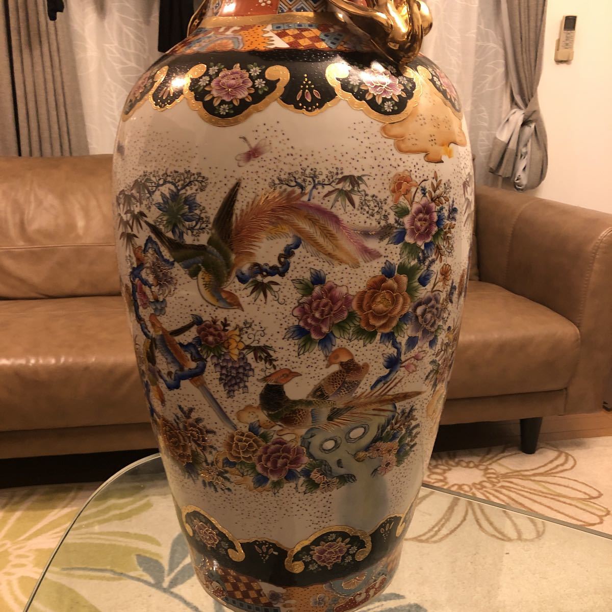 薩摩焼 金襴手 花鳥文大花瓶 特大91㎝ 飾壷 花器 細密造 古美術 薩摩焼 金襴手 花鳥文大花瓶 特大91㎝ 飾壷 花器 細密造 古美術