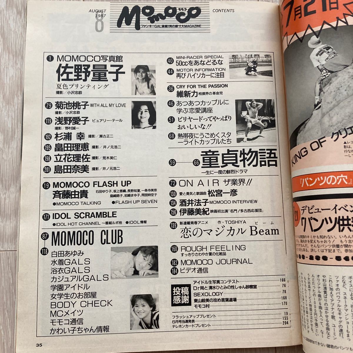 雑誌　momoco 1987.8 表紙　佐野量子