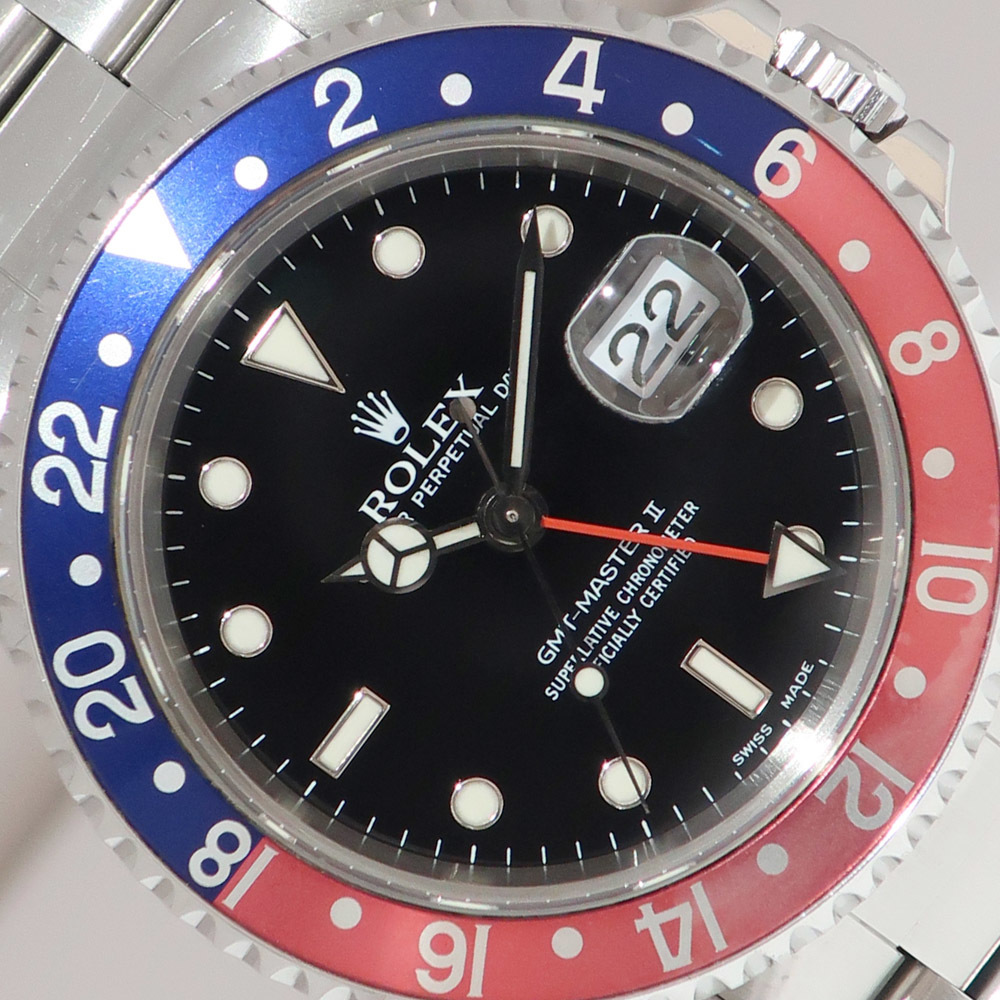 【天白】ロレックス ROLEX 腕時計 GMTマスターII 16710 A番 1999年 SS 黒文字盤 赤青 自動巻き 男性 海外ギャラ 箱_画像3