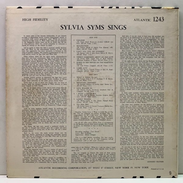 美品!! MONO 初版 黒銀ラベ 深溝 USオリジナル SYLVIA SYMS Sings (Atlantic 1243) w/ Al Cohn, Don Elliott, Barbara Carroll Trio_画像2