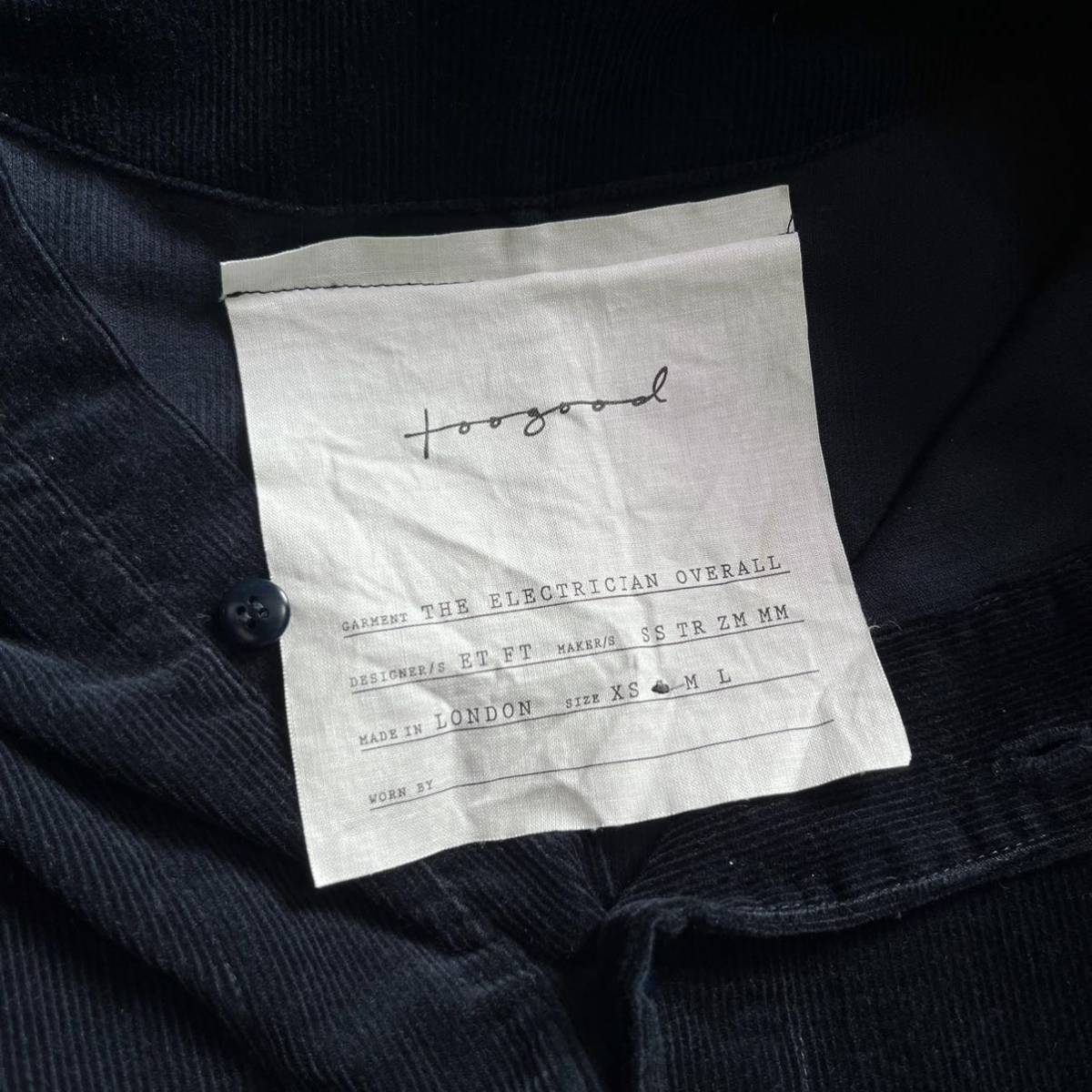 toogood AW2019 THE ELECTRICAN OVERALL - PIN CORDUROY col.INK size.S