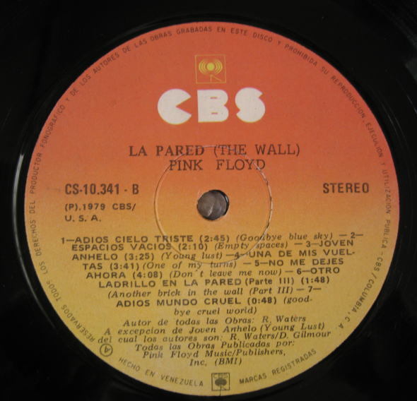 ベネズエラ盤 初回 Pink Floyd / The Wall_画像8