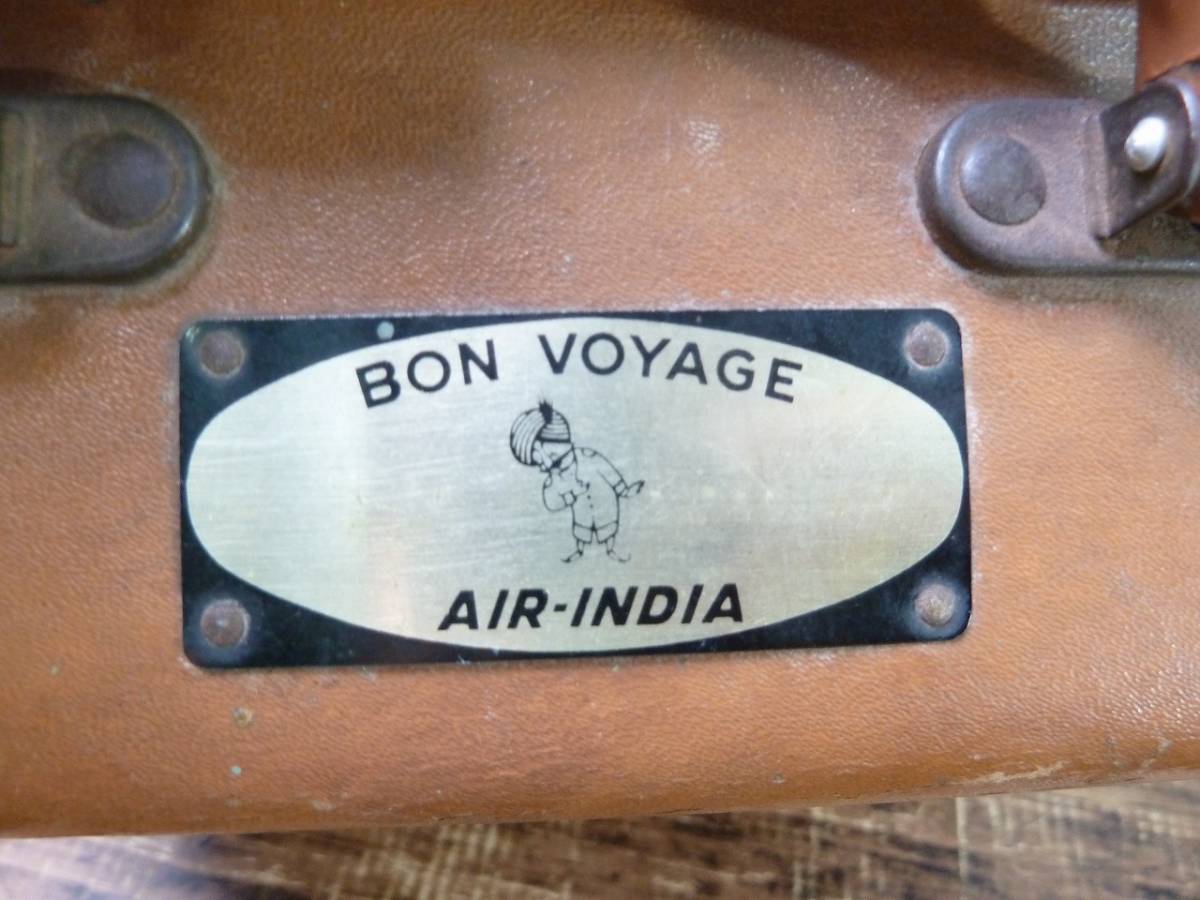 ＠エアーインディア AIR-INDIA 革張り風 トラベルバッグ ハードケース型 インド航空会社ノベルティ アンティーク ヴィンテージ 雑貨_画像2