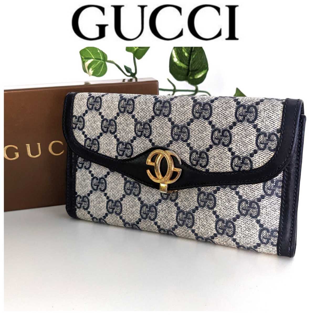 美品 GUCCI オールドグッチ がま口 GG レザー ヴィンテージ 長財布