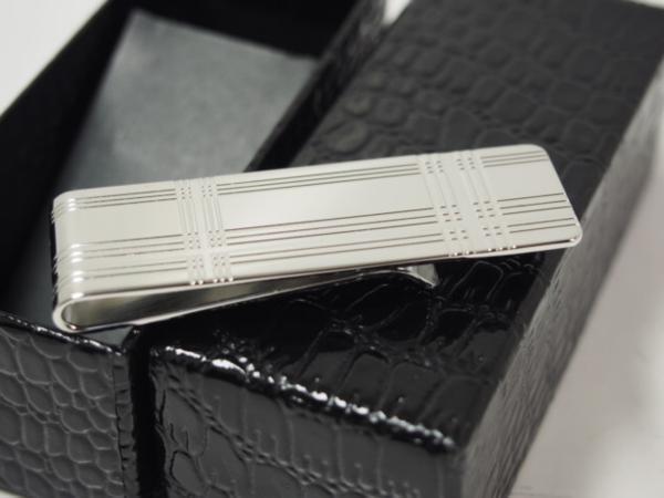  made in Japan money clip [ stripe * check ] silver sculpture both sides pattern * new goods 