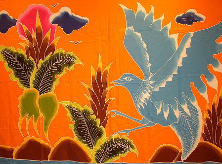 BALI バリ島 ハンドメイド 手染め オリジナルサロン 布 《鳥》　約110cm×180cm　バティック/イカット_画像3