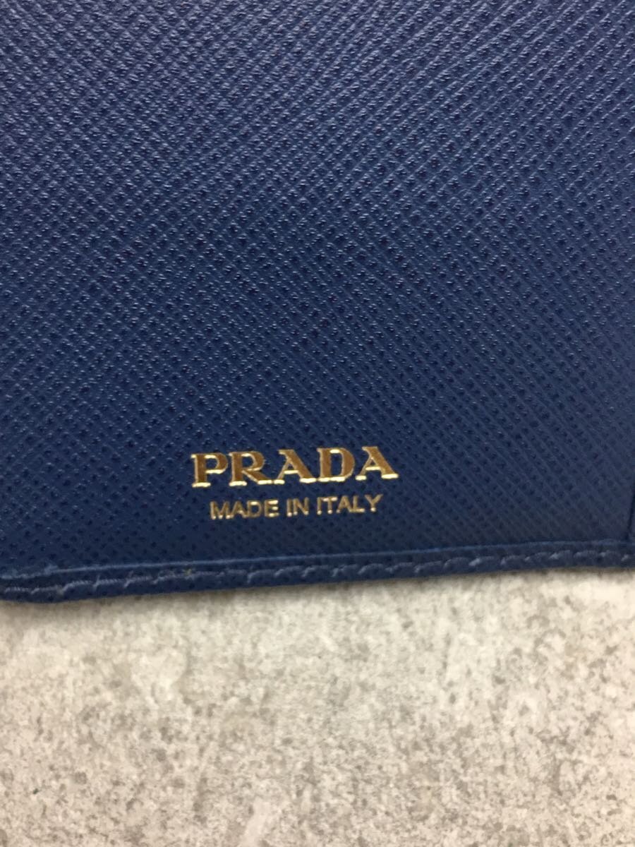 PRADA◇2つ折り財布/レザー/ブルー/サフィアーノ/L字ファスナー/財布