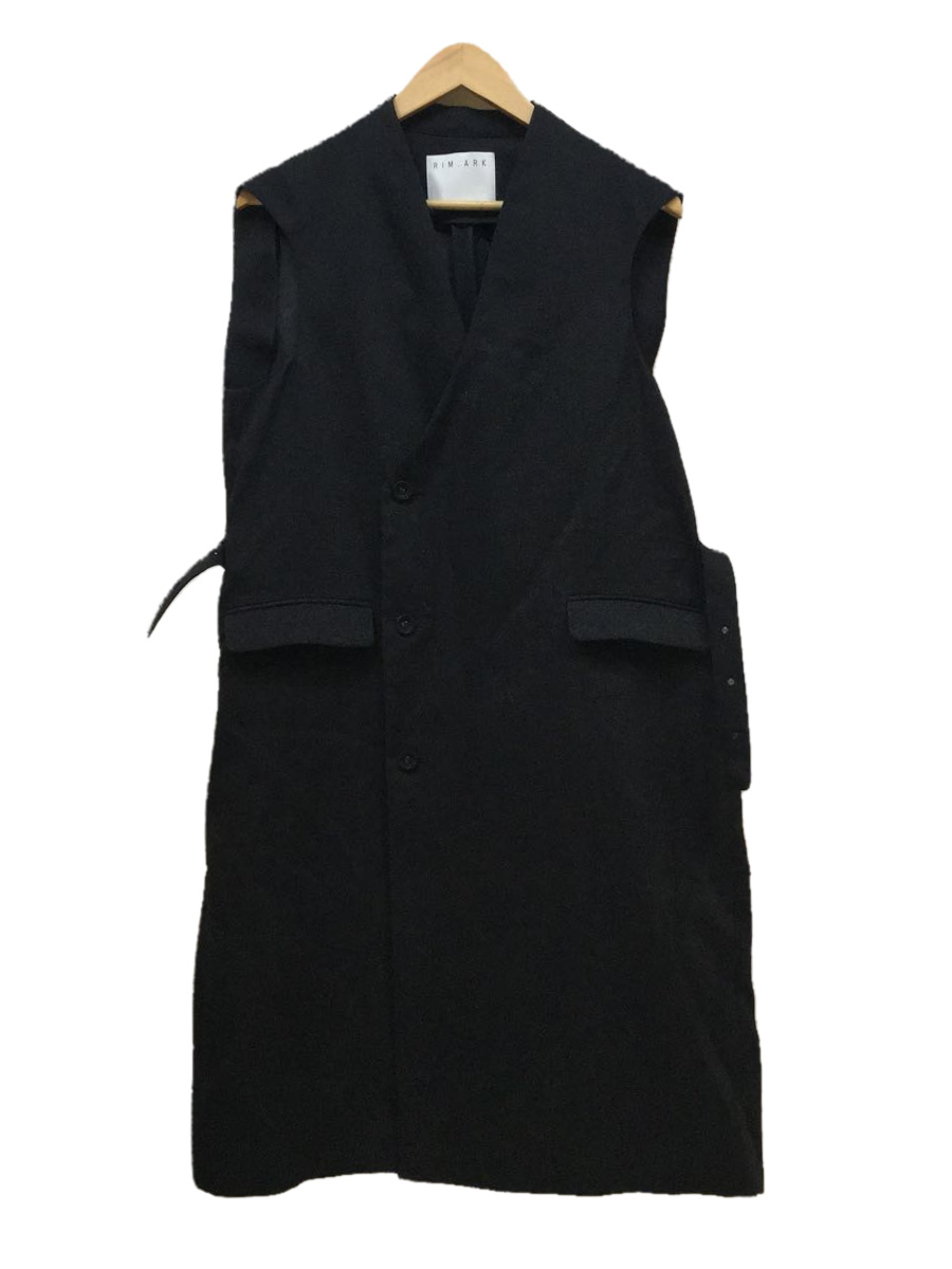織り柄チェック リムアーク Nocollar box shape vest ブラック | www