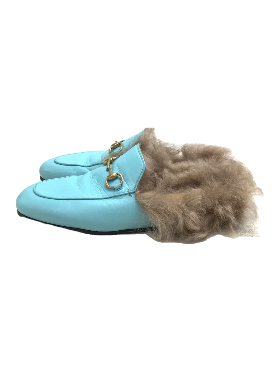 GUCCI◇プリンスタウン/ラビットファー/ファーライン/ミュール/37/BLU