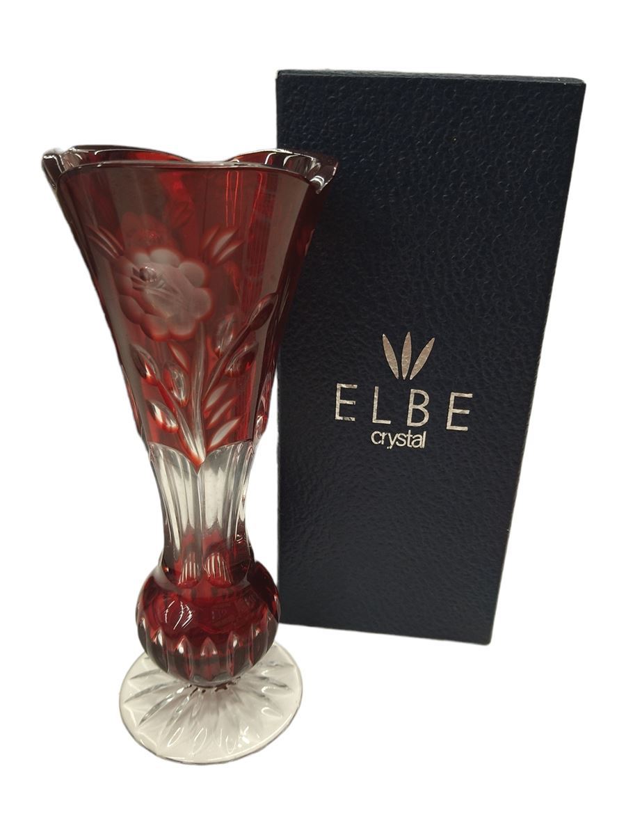 ELBE crystal 赤 花瓶-