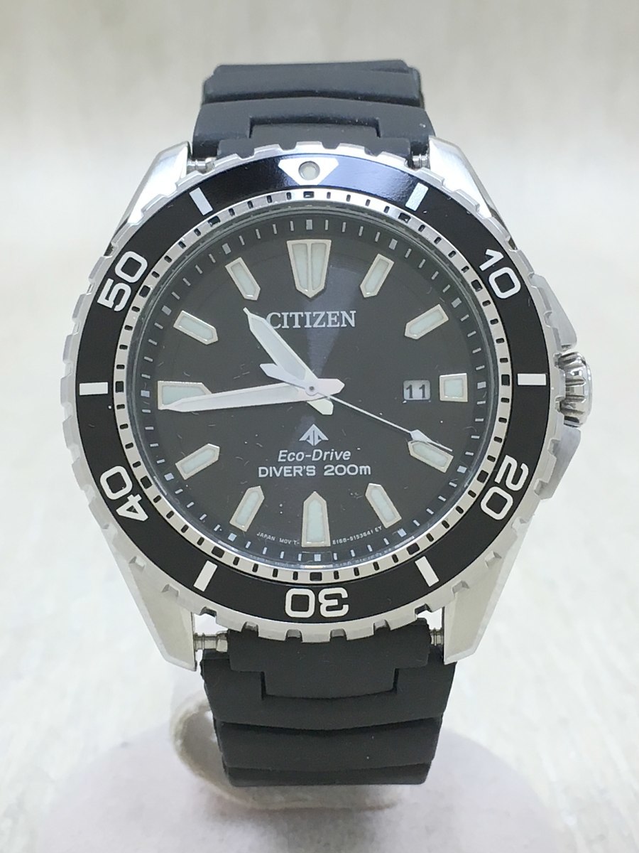 CITIZEN◇ECO-DRIVE/DIVERS 200M/ソーラー腕時計/アナログ/BLK/E168