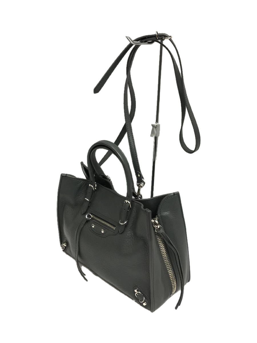 BALENCIAGA◇ショルダーバッグ/レザー/GRY/2WAY/ペーパー A6 ジップ