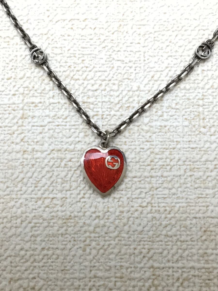 GUCCI◇インターロッキングG ハート付きネックレス/SV925/SLV/トップ有