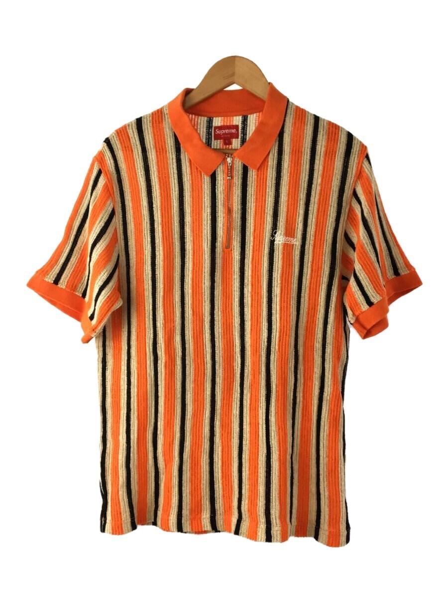 Supreme◇22SS/open knit stripe zip polo/ポロシャツ/L/コットン/ORN