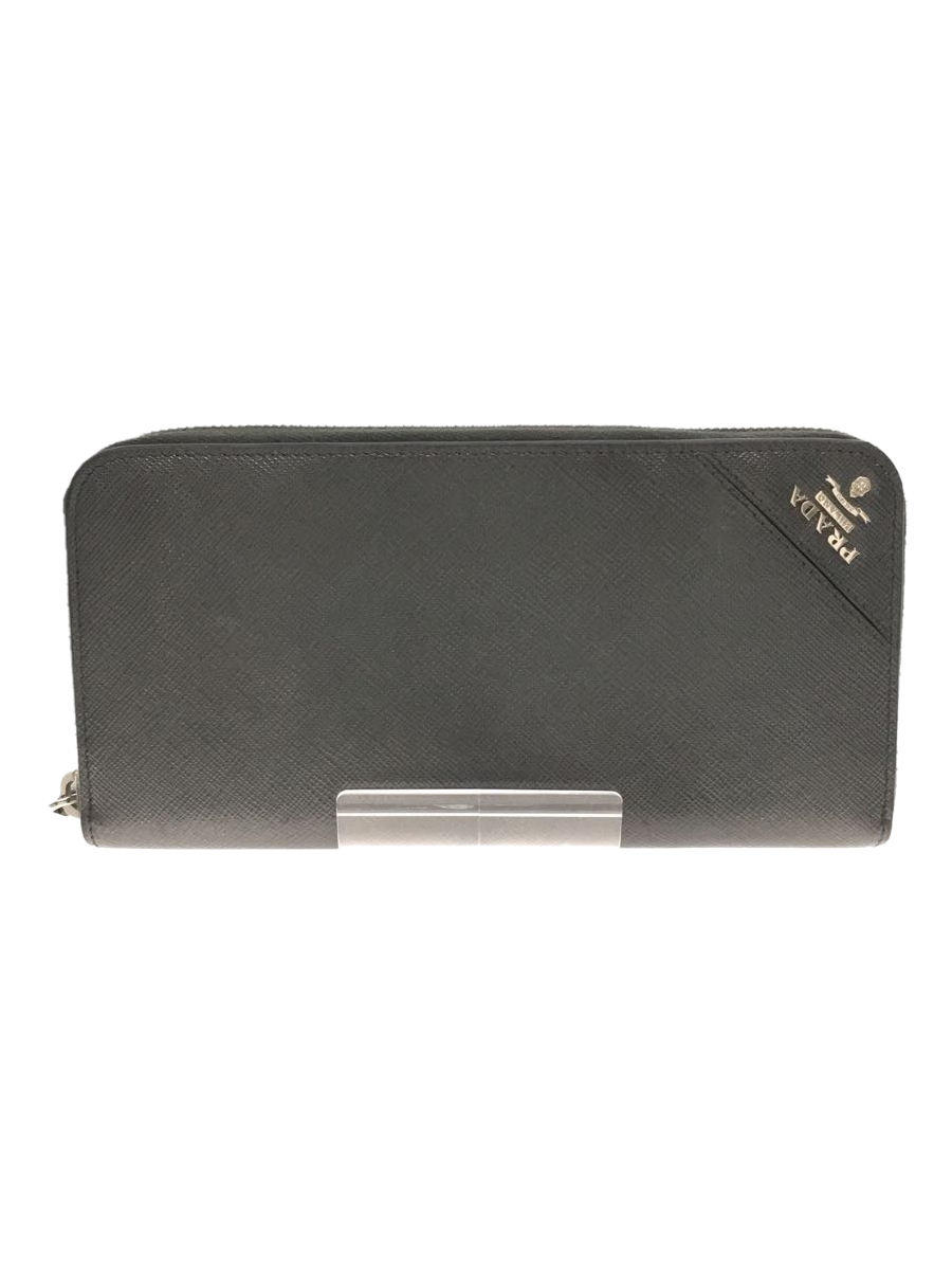 PRADA◇SAFFIANO METAL/ラウンドファスナー長財布/レザー/グレー