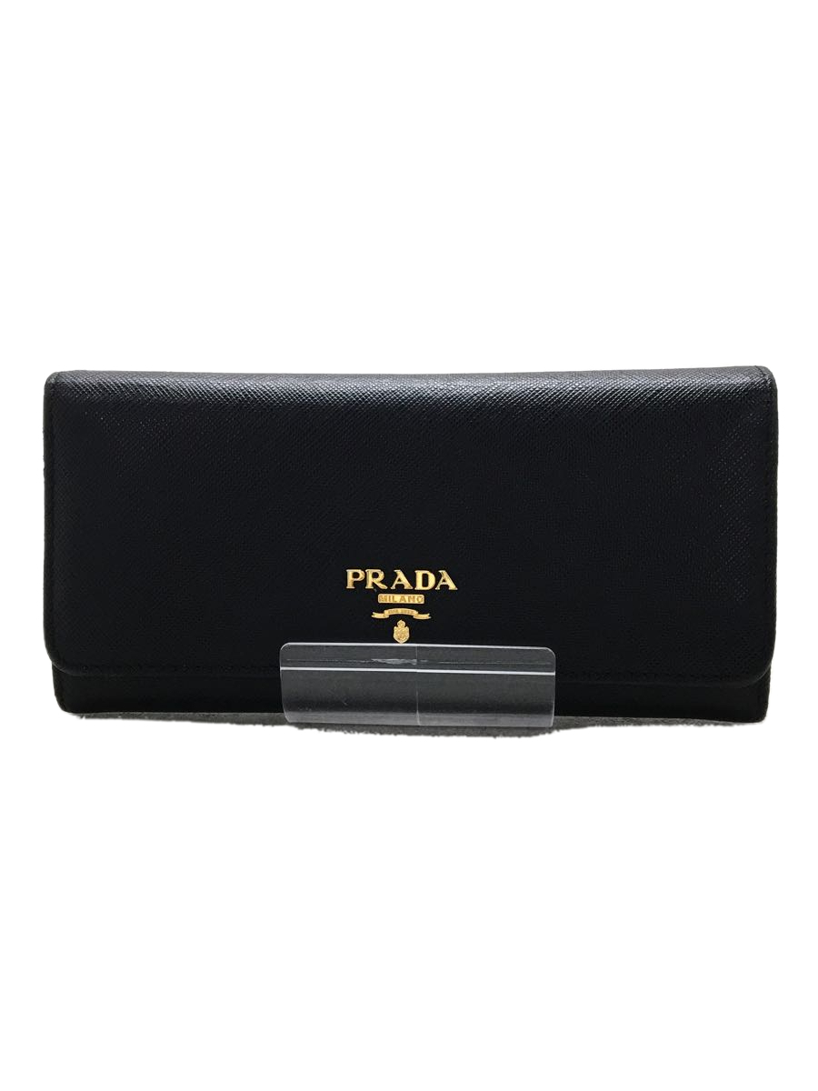 PRADA◇長財布/レザー/BLK/saffiano metal/パスケース付属 sariater