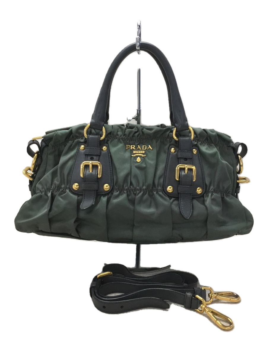 PRADA◇ギャザー/2WAYショルダーバッグ/ナイロン/GRN sariater-hotel.com