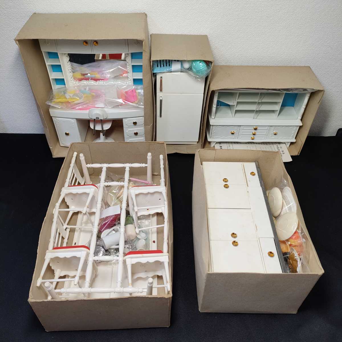 リカちゃん白い家具セット/5点まとめて/ダイニングテーブル/サイド