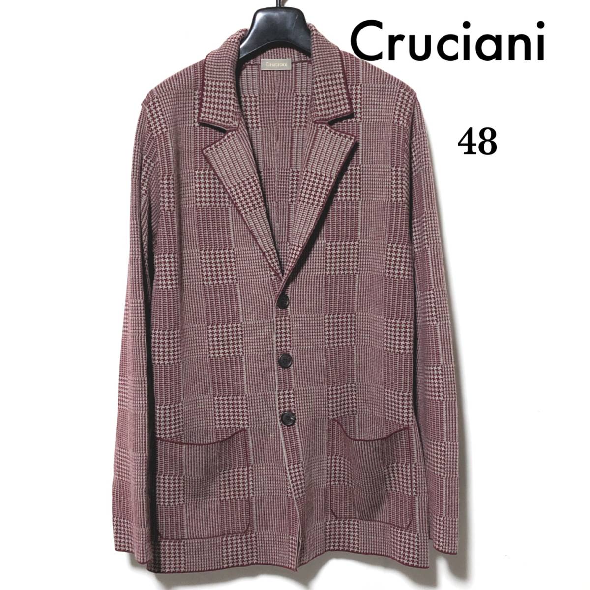 Cruciani ニットジャケット 48/クルチアーニ グレンチェック CU14.080 ウール 3Bテーラード