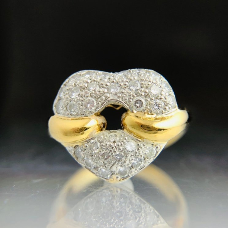 [77] K18 Pt900 Diamond Paveling Heart Motif милый блеск d0.63ct #12 8.7g Upcity 1.4㎝ (345)