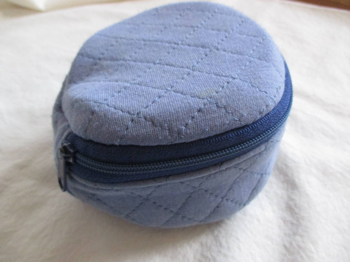  circle . pouch jpy pillar shape blue quilting used used blue fastener shapeless equipped long necklace etc.. storage . inserting thing jewelry case 