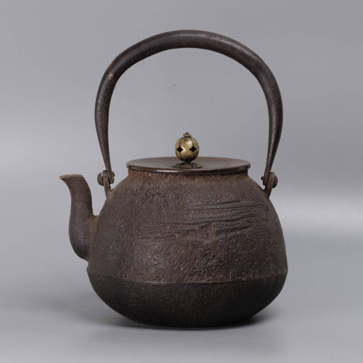 雲美術】鉄瓶 煎茶道具 急須 湯沸 銅蓋 箱付 茶注 骨董品 古美術