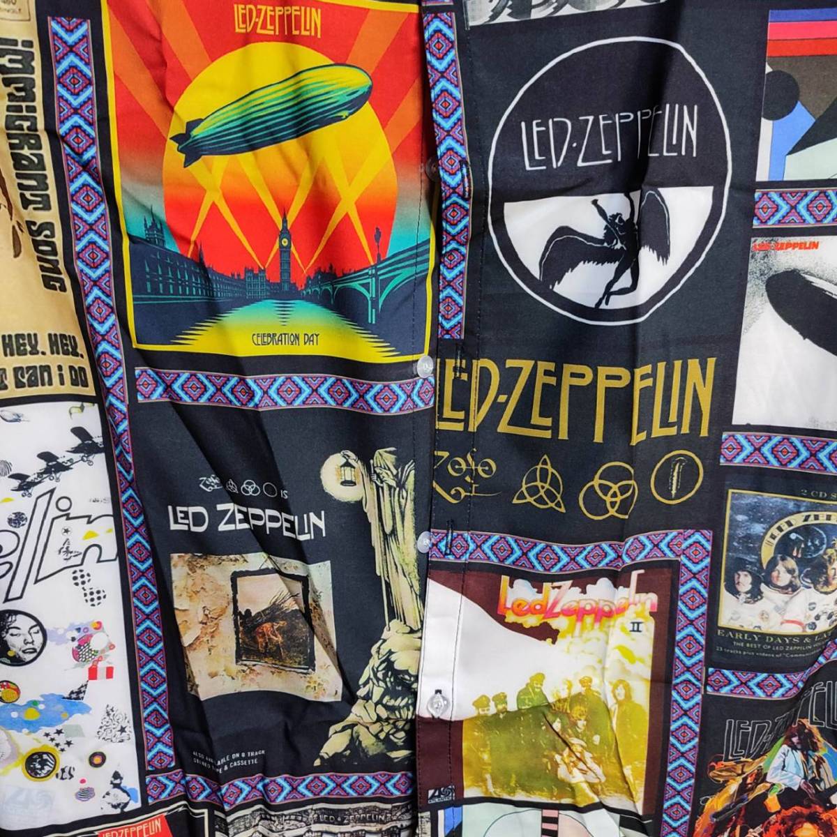 レッドツェッペリン Led Zeppelin 総柄デザイン長袖シャツ【M レッドツェッペリン Led Zeppelin 総柄デザイン長袖シャツ【M