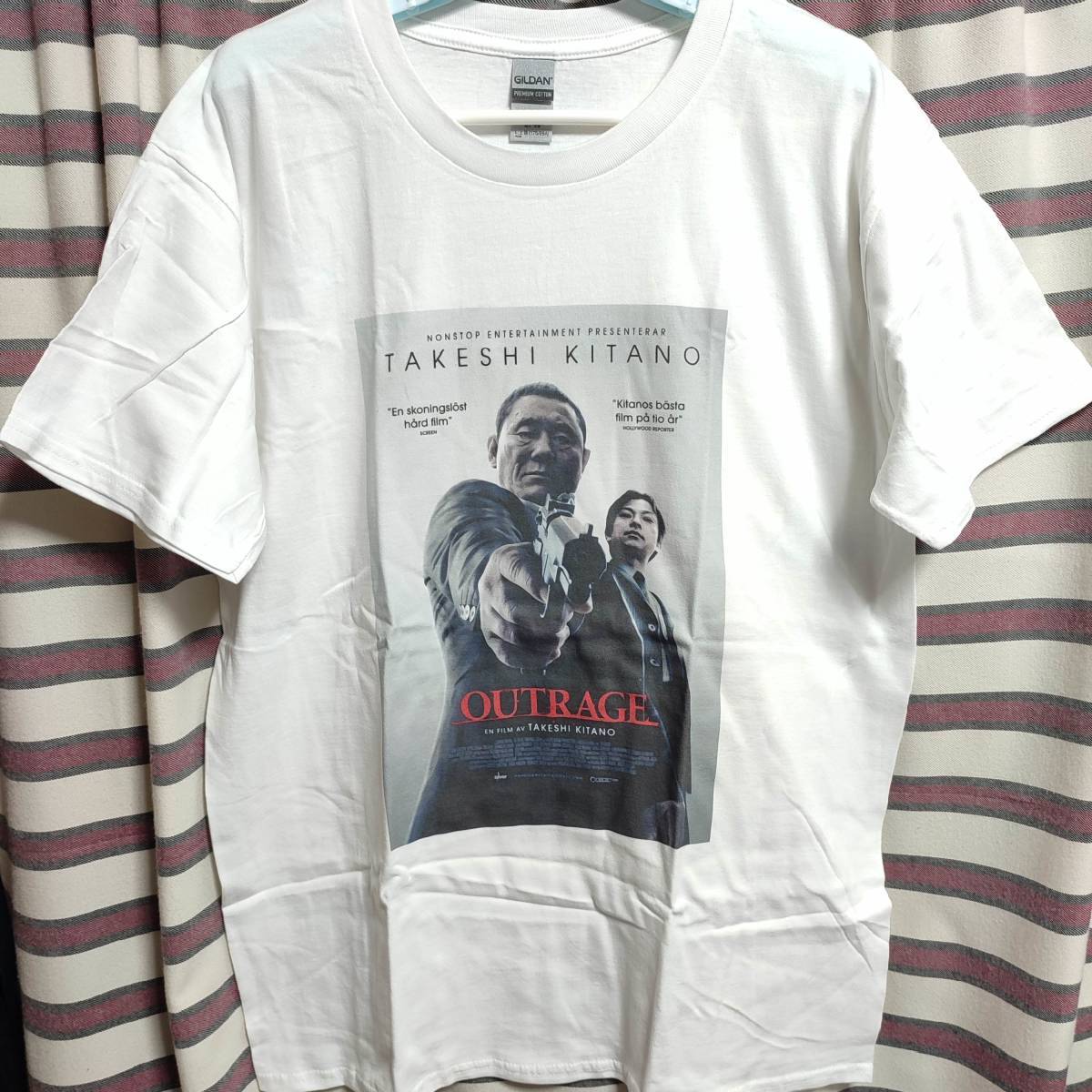 映画「アウトレイジ(OUTRAGE)」海外版 BIGプリントTシャツ 白L 北野武 ビートたけし　送料無料☆彡