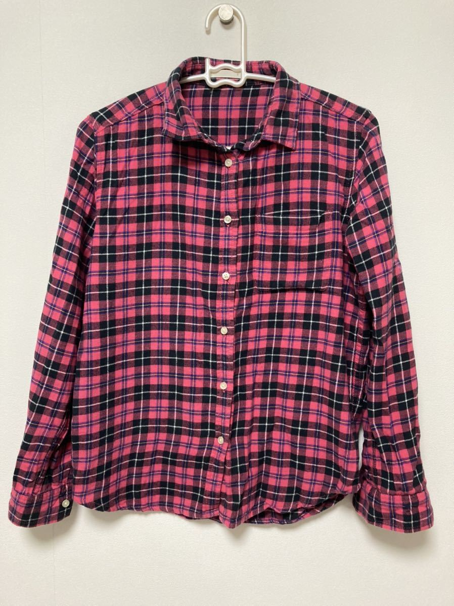 GU/ジーユー チェックシャツ ネルシャツ ピンク S