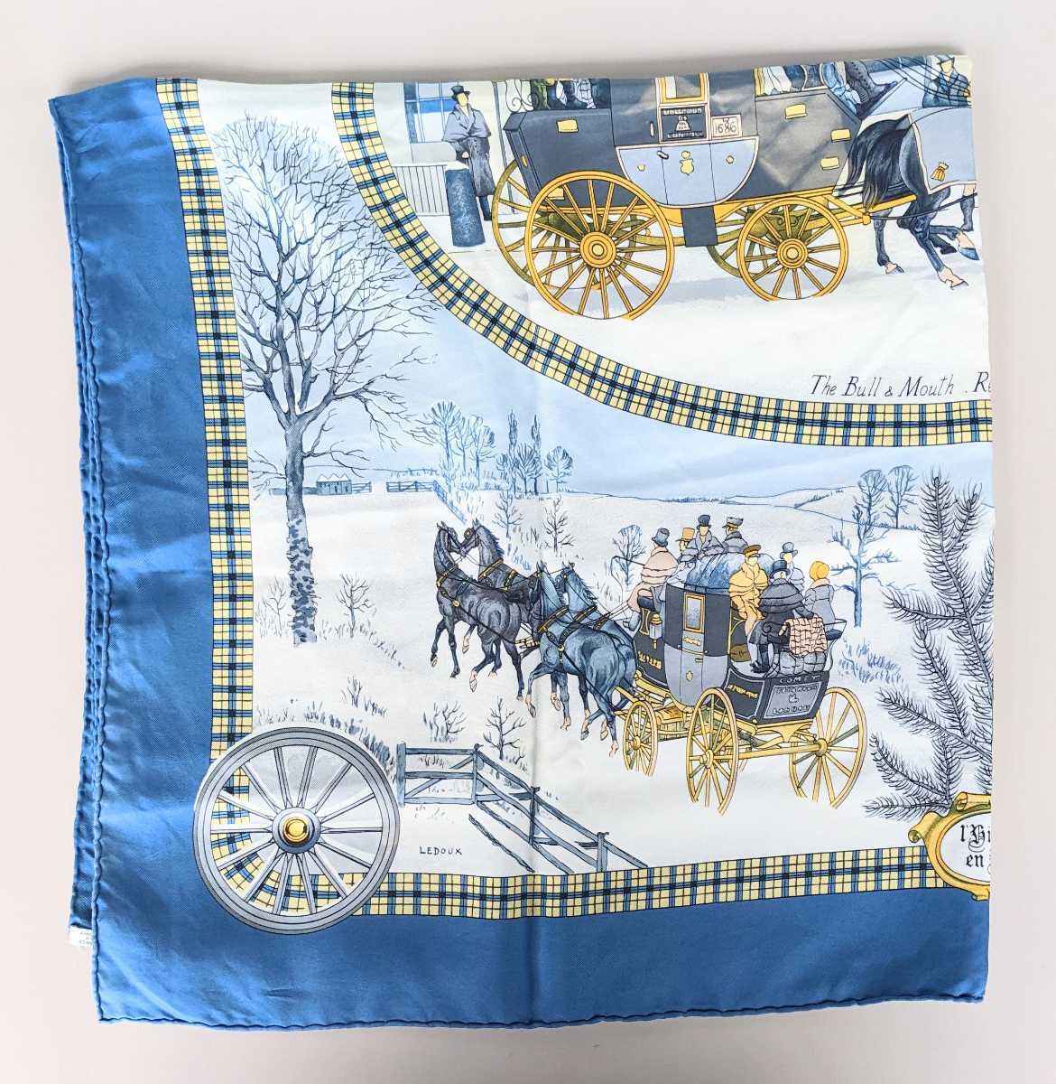 バンダナ】 Hermes - エルメス スカーフ カレ90 冬の郵便馬車 L'Hiver