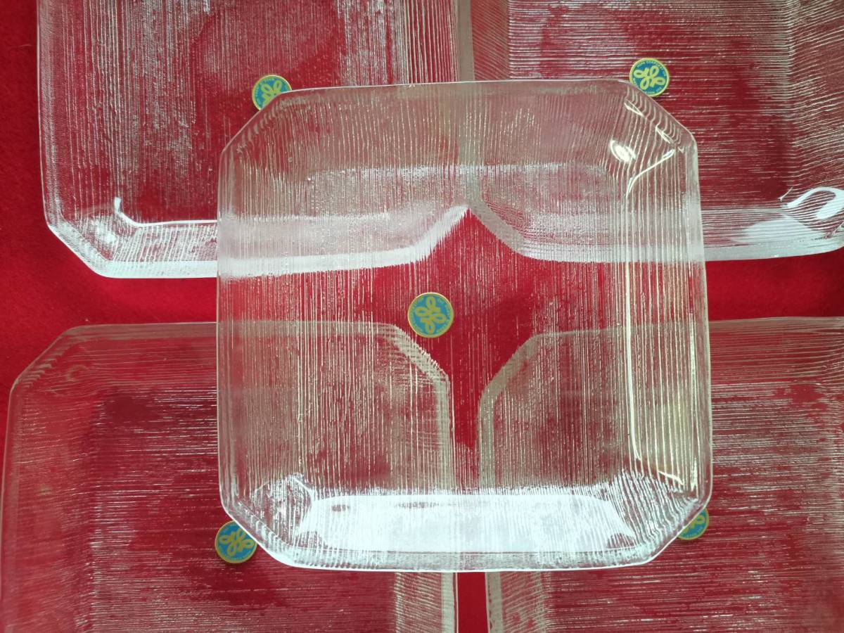 HOYA glass Wave ガラス皿　四角皿　5枚セット 未使用_画像4