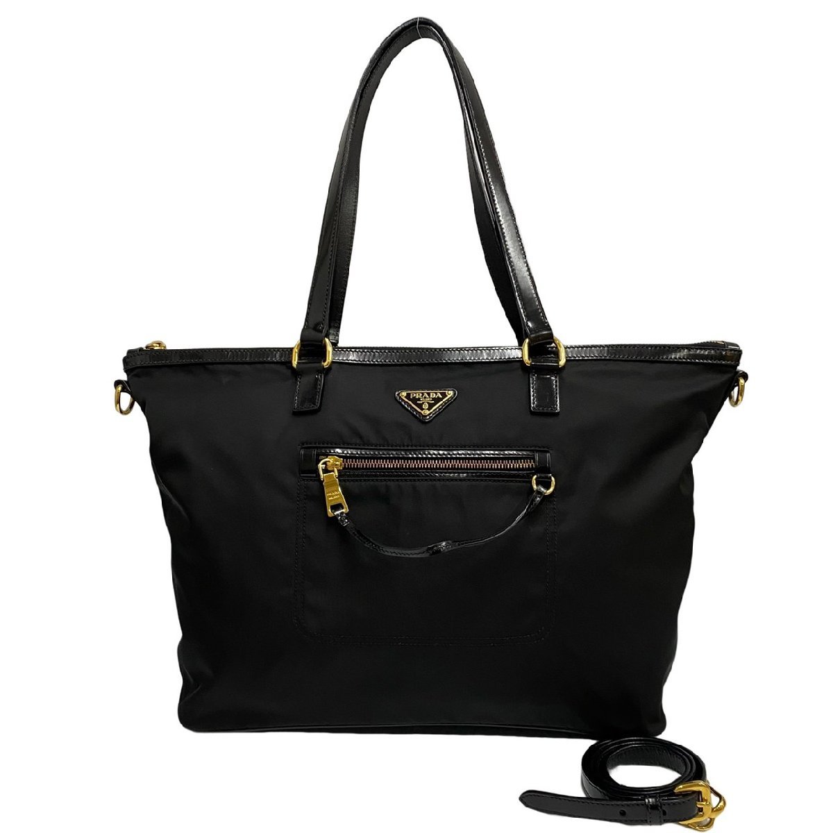 極 美品 保存袋 付き PRADA プラダ 三角ロゴ 金具 レザー ナイロン