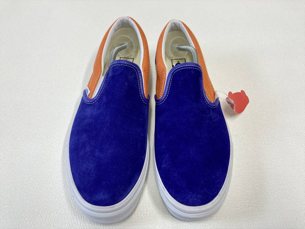 レア!! VANS SLIPON 青系xオレンジ系 スエード キャンバス US9.5 (27.5cm) アメリカ企画限定!! スリッポン バンズ