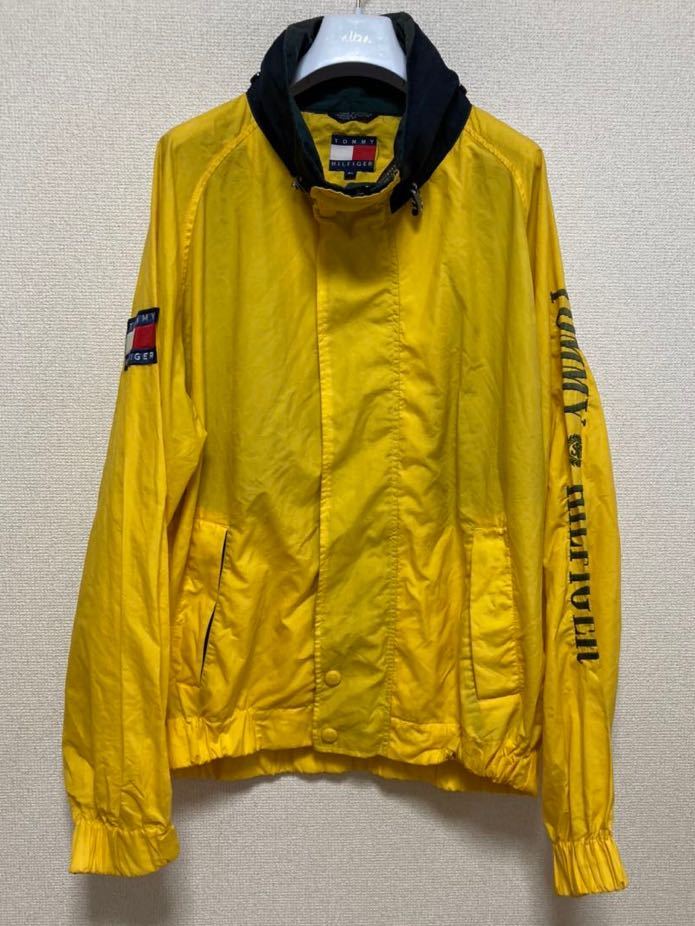 90's TOMMY HILFIGER トミーヒルフィガー セーリング ジャケット ナイロンジャケット USAヴィンテージ XL 黄色 フード
