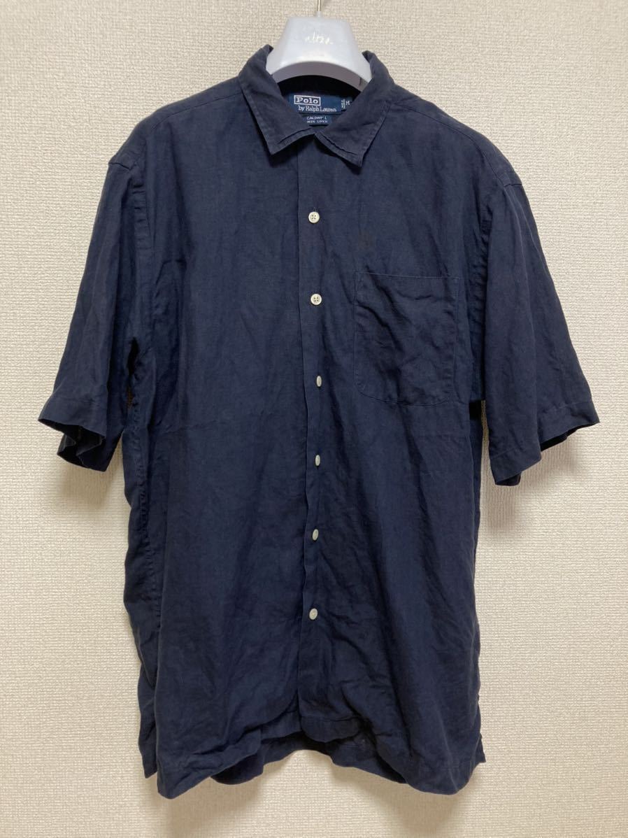 税込) 90's CALDWELL M ネイビー シャツ 半袖 リネンシャツ オープン