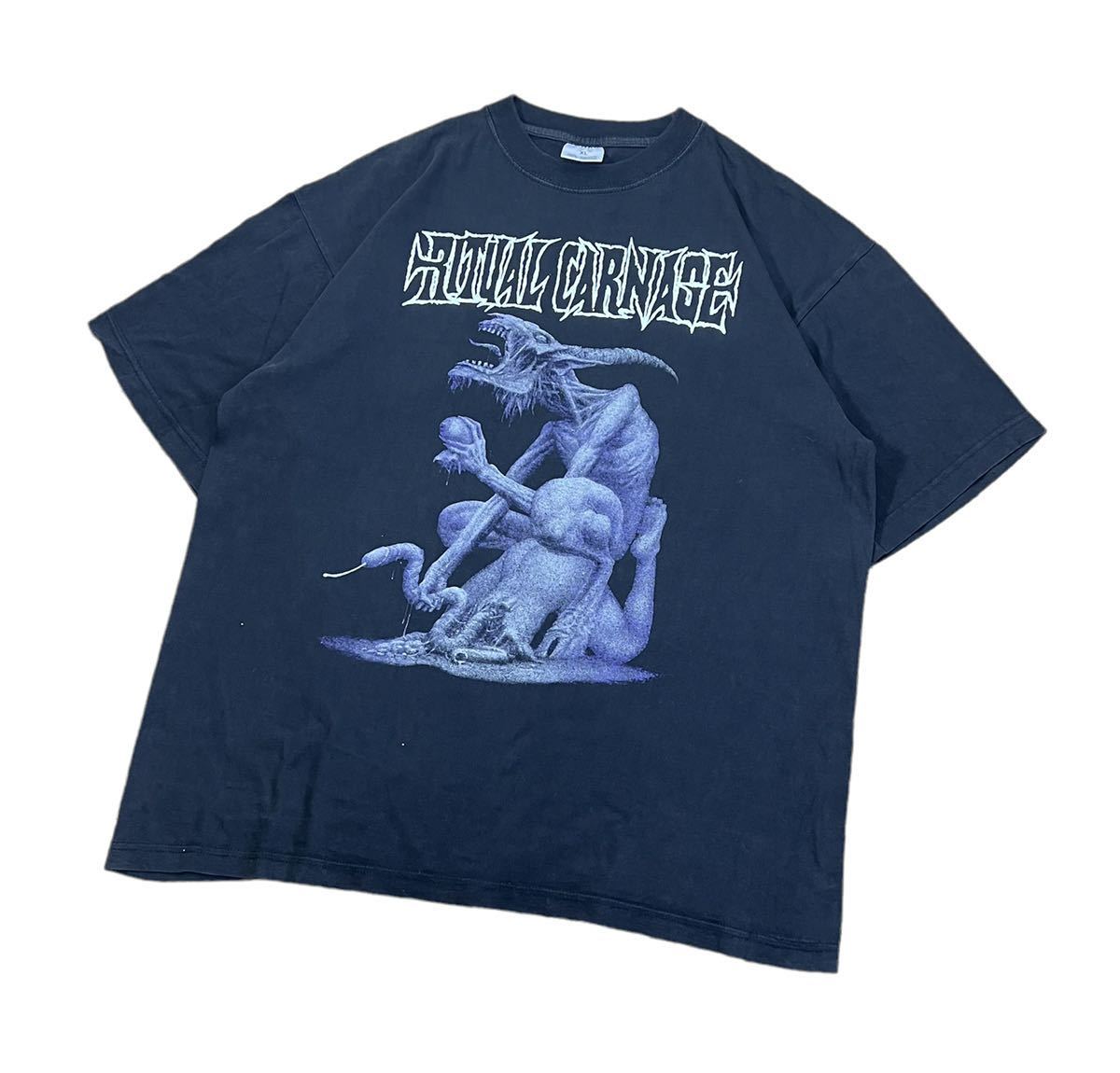 ビンテージ 90s【RITUAL CARNAGE】当事物 Tシャツ XL リチュアルカーネイジ バンドT 古着 元 XJAPANメンバー スラッシュメタル ロックT_画像10