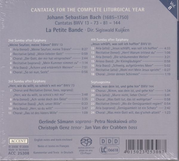 [SACD/Accent]バッハ:カンタータ第13番「わがため息、わが涙は」BWV.13他/G.ゼーマン(s)他&S.クイケン&ラ・プティット・バンド 2008.2_画像2