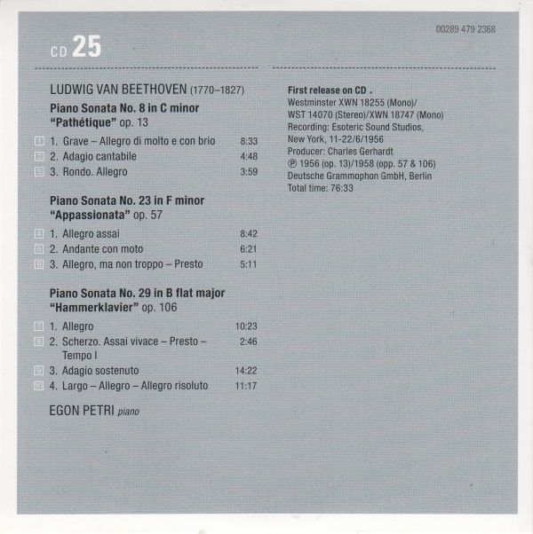 [CD/Westminster]ベートーヴェン:ピアノ・ソナタ第23番ヘ短調Op.57&ピアノ・ソナタ第29番変ロ長調Op.106他/E.ペトリ(p) 1956.6_画像2