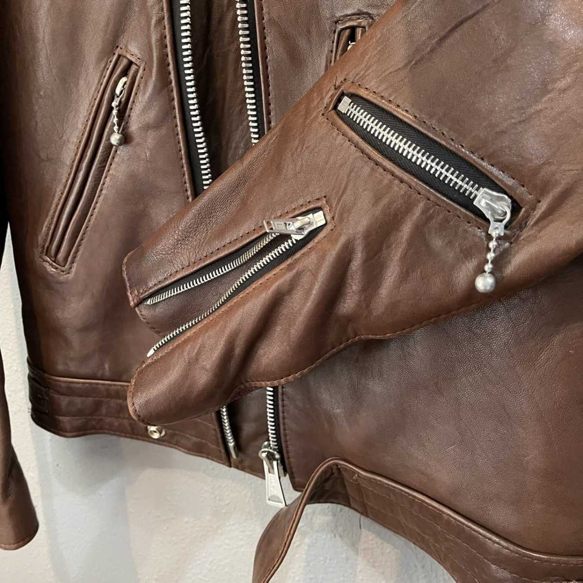 極美品 海外限定 lewis leathers ルイスレザー カスタム サイクロン タイトフィット 34 シープ レザー ライダース ジャケット ブラウン_画像7