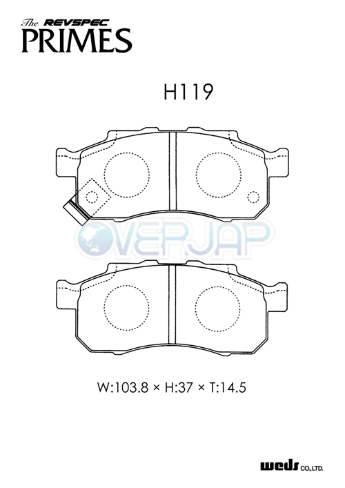 PR-H119 WedsSport レブスペックプライム ブレーキパッド フロント左右セット ホンダ トゥデイ JW2 1988/2～1990/12_画像2