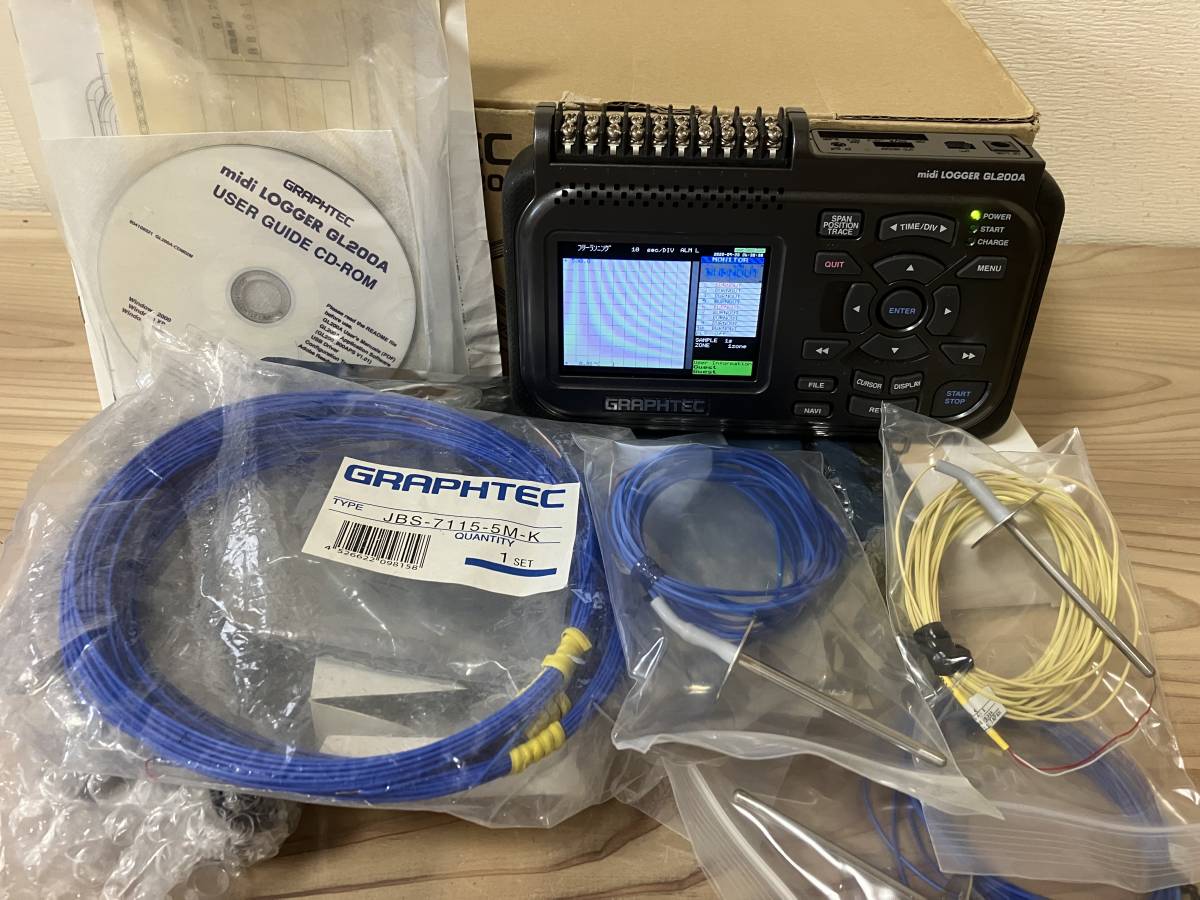 グラフテック GL200A midi LOGGER データロガー/K型熱電対(1SET5m×5本