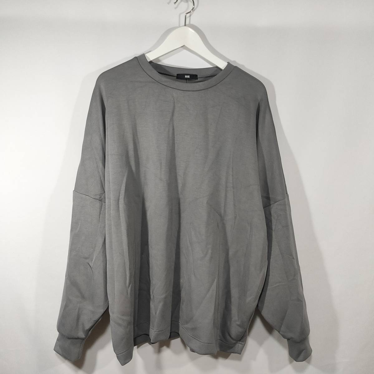  Hare HARE sweatshirt pull over cut and sewn crew neck big Silhouette long sleeve F gray men's used /CG