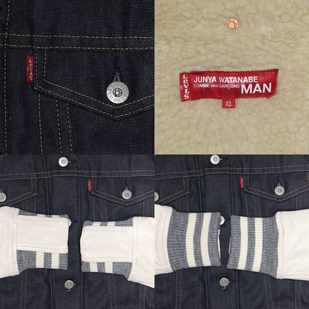 COMME des GARCONS JUNYA WATANABE MAN×Levi's 17AW 袖レザー切替デニムジャケット XS スタジャン ボア ランチジャケット Gジャン 3rd_画像6