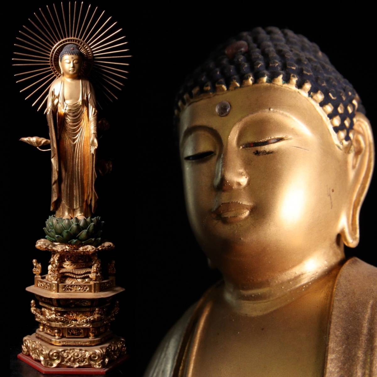 室町期】☆玉眼菩薩立像 仏像 木彫☆検)仏教美術 鍍金仏 新羅仏