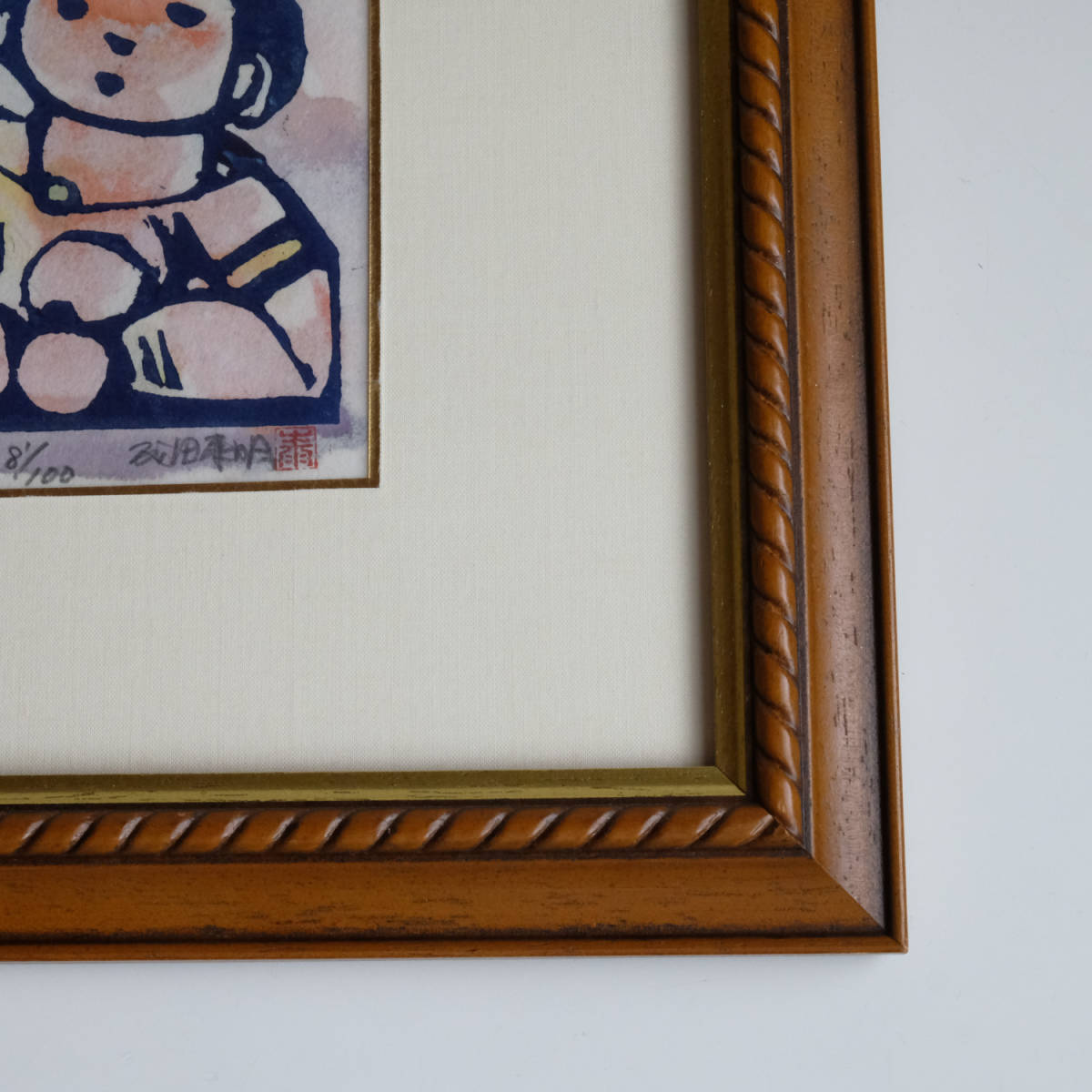 成田泰明 版画 横になつている童女さん 額装品 真作保証_画像4