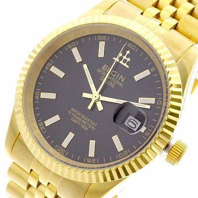 【新品 本物】エルジン ELGIN 腕時計 メンズ FK1422G-B クォーツ ブラック ゴールド ゴールド