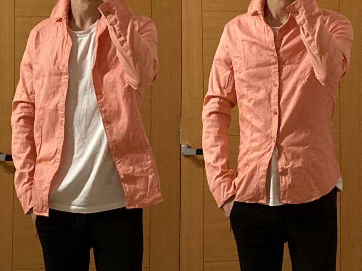 Safari掲載 定価2.5万 wjk STRETCH LINEN WIRE SHIRTS XL ピンク ストレッチリネンワイヤーシャツ akm  ジュンハシモト